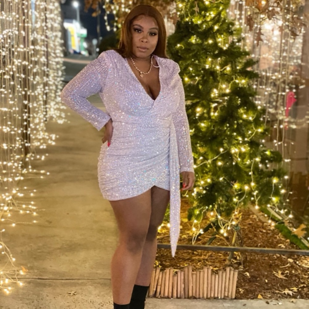 Silver Sequin Long-Sleeve Dress